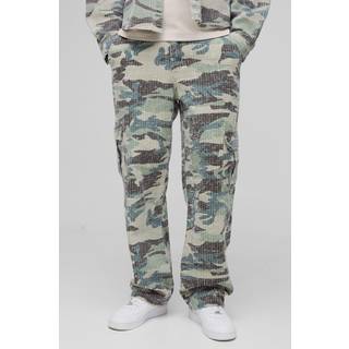 Mens Khaki Tall Textured Camo Relaxed Fit Cargo Jeans