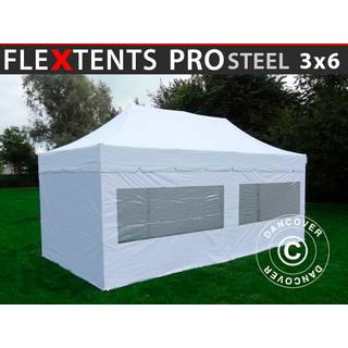 Foldetelt FleXtents Easy up pavillon PRO Steel "Peaked" 3x6m Hvid, inkl. 6 sider