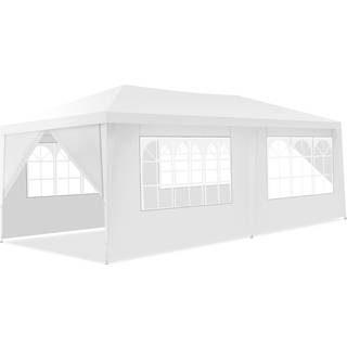 COSTWAY Vandtæt havepavillon 3x6M-6 aftagelige vægge-gennemsigtigt vindue-2 dørindgange Fester, bryllupper, strandgrill