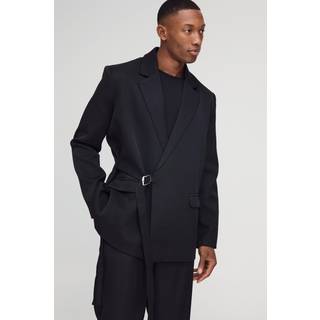 Mens Black Straight Fit Wrap Front Blazer