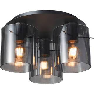 Riffelini loftslampe, Ø 37 cm, røggrå, 3-lys, glas