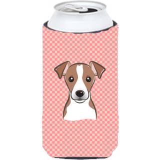 Checkerboard Pink Jack Russell Terrier Tall Boy Beverage Isulator Hugger BB1260TBC