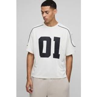 Mens Ecru Oversized Boxy Half Sleeve Varsity T-Shirt