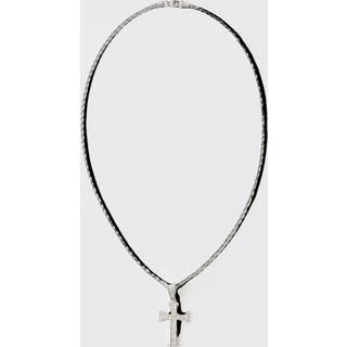 Mens Iced Out Cross Silver Rope Chain Necklace
