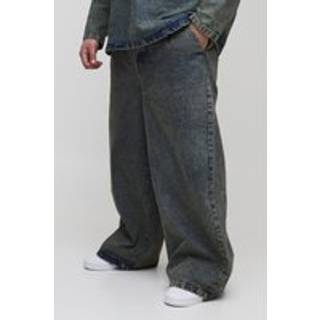 Mens Antique Wash Plus Pleated Baggy Jeans