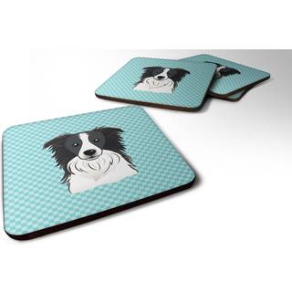 """" Caroline's Treasures BB1179FC Checkerboard Blue Border Collie Foam Coaster (Sæt på 4) 3,5 """" ""H X 3,5"" """" W Multicolor """"