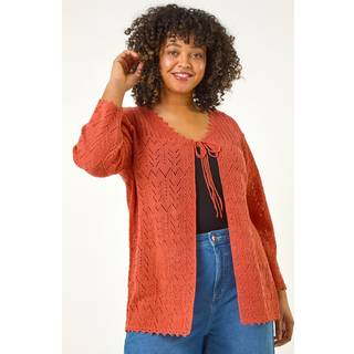 Roman Roman Red Curve Crochet Tie Front Cardigan