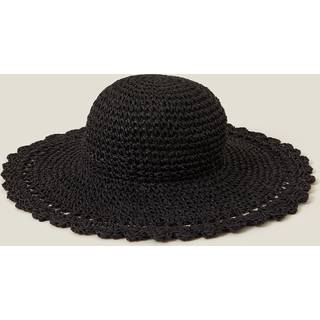 Accessorize Accessorize Black Scallop Floppy Straw Sun Hat