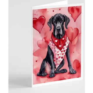 Caroline's Treasures DAC5356GCA7P Great Dane My Valentine lykønskningskortpakke med 8 blanke kort med konvolutter, finurlig A7 -størrelse 5x7 tom