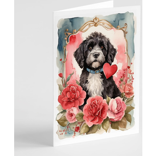 Caroline's Treasures DAC4530GCA7P Portugisiske vandhund Valentine Roser lykønskningskort Pakke med 8 blanke kort med konvolutter, finurlig A7 -st