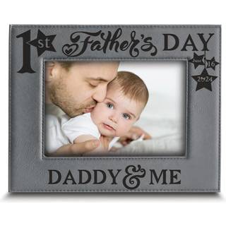 Bella Busta- Første fars dag -1st fars dag billedramme- far og mig ramme indgraveret læderbillede (5x 7 vandret)