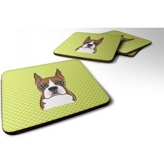 """" Caroline's Treasures BB1285FC Checkerboard Lime Green Boxer Foam Coaster (Sæt på 4) 3,5 """" ""H X 3,5"" """" W Multicolor """"