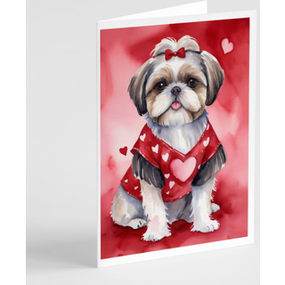 Caroline's Treasures DAC5441GCA7P Shih Tzu Mine Valentine lykønskningskortpakke med 8 blanke kort med konvolutter, finurlig A7 -størrelse 5x7 tom