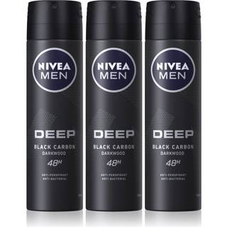 NIVEA MEN Deep Black Carbon Darkwood Antiperspirant Spray Økonomipakke til mænd 3 x 150 ml - ml