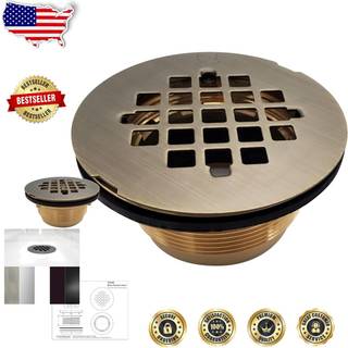 WestBrass D206B-06 2 """" No-Caulk Compression Shower Drain med 4-1/4 """" Round Grid Cover 1-Pack Antique Brass