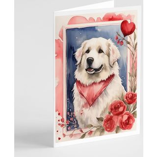Caroline's Treasures DAC4460GCA7P Great Pyrenees Valentine Roses Helearing Cards Pack med 8 blanke kort med konvolutter.