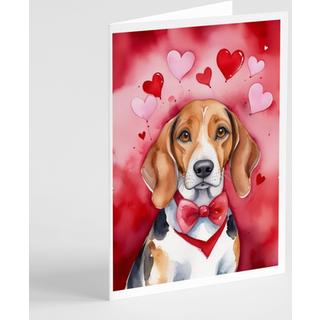 Caroline's Treasures DAC5264GCA7P American Foxhound My Valentine lykønskningskortpakke med 8 blanke kort med konvolutter, finurlig A7 -størrelse