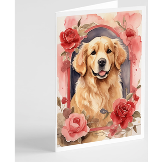Caroline's Treasures DAC4454GCA7P Golden Retriever Valentine Roses lykønskningskort Pakke med 8 blanke kort med konvolutter, finurlig A7 -størrel