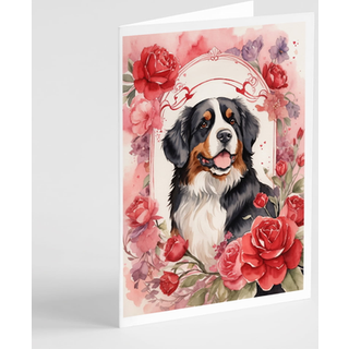 Caroline's Treasures DAC4362GCA7P Bernese Mountain Dog Valentine Roses lykønskningskort Pakke med 8 blanke kort med konvolutter, finurlig A7 -stø