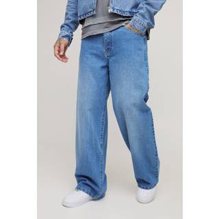 Mens Light Wash Tall Belted Baggy Fit Jeans