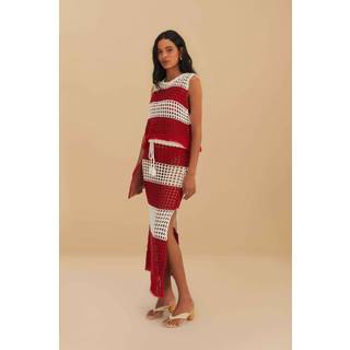 Farm Rio Striped crochet cotton maxi skirt - red - L
