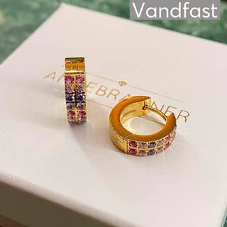 ANNEBRAUNER Creole Double Line Rose/Violet Mix Øreringe 18K Guldbelagt