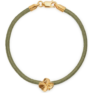 Flora Danica - Firkløver oliven grøn silkearmbånd i forgyldt sølv - flc-silk-olive-18-g