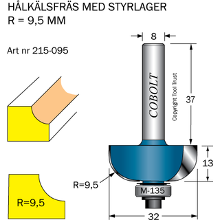 Cobolt HM-hulkelfræser med kugleleje R= 9,5