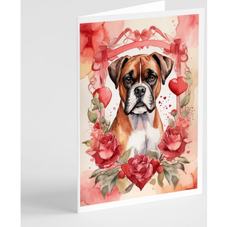 Caroline's Treasures DAC4380GCA7P Boxer Valentine Roses lykønskningskort Pakke med 8 blanke kort med konvolutter, finurlig A7 -størrelse 5x7 tomm