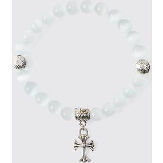 Mens White Pearl Bracelet With Cross