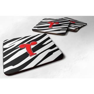 """" Caroline's Treasures CJ1024-TFC Monogram-Zebra Red Foam Coasters (Sæt på 4) indledende bogstav T 3.5 """" ""H X 3.5"" """" ""W Multicolor"" ""