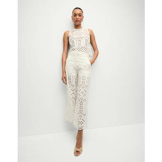 Veronica Beard Kemper embroidered cotton wide-leg pants - white - 4 XS