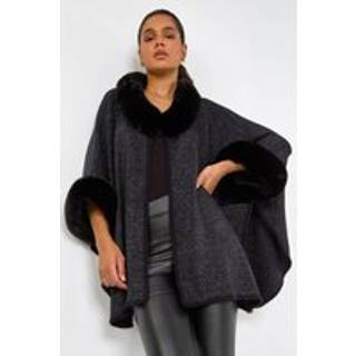 Roman Roman Black Faux Fur Button Up Poncho