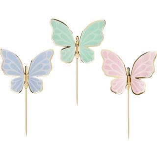 9 stk. Sommerfugle Kagetoppere, lyserød blå grøn, genanvendelig og festlig dekoration