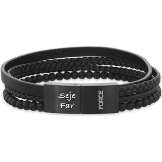 Force armbånd 4 rk sort læder sort stål lås