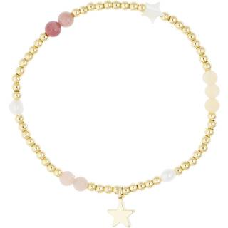DARK Metal Bead Bracelet With Stone Beads & Pearls Pink & Yellow Mix