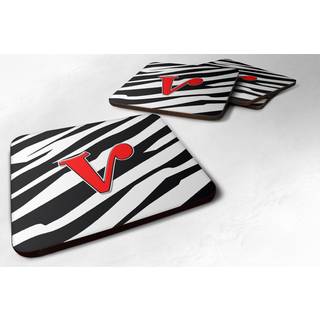 """" Caroline's Treasures CJ1024-VFC Monogram-Zebra Red Foam Coasters (Sæt med 4) indledende bogstav V 3.5 """" ""H X 3.5"" """" ""W multicolor"" ""