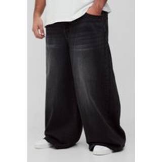 Mens Washed Black Plus Wide Leg Jeans
