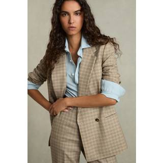 Reiss Reiss Brown Check Vida Wool Double-Breasted Houndstooth-Check Blazer