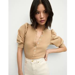 Veronica Beard Puff-sleeve cotton-blend top - green - M