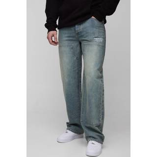 Mens Antique Blue Tall Relaxed Fit Embroidered Carpenter Jeans