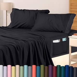 Utopia Bedding Fuld st?rrelse ark s?t - Bl?d mikrofiber 4 stykker hotel luksussengene med dybe lommer - Broderede pudebetr?k sager - Sideopbevari