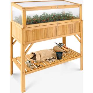 Arebos® højbede af træ med hylde og drivhusoverbygning | til have, altan og terrasse | kapacitet 191,4 L