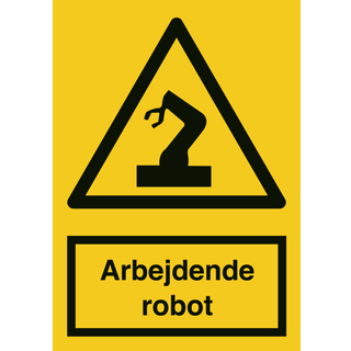 Advarselsskilt - Arbejdende robot - Refleks aluminium - 297 x 210 mm (A4)