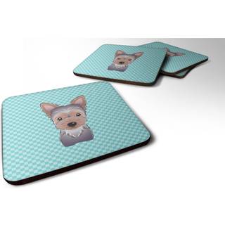 """" Caroline's Treasures BB1170FC Checkerboard Blue Yorkie Puppy Foam Coaster (Sæt på 4) 3,5 """" ""H X 3,5"" """" W Multicolor """"