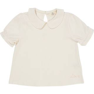Copenhagen Colors Solid Kortærmet Bluse Med Krave Cream 104cm  Beige  104 cm  kvinde