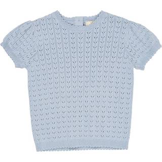 Copenhagen Colors Strikket Pointelle-bluse Dusty Blue 92 cm  Blå  92 cm  kvinde