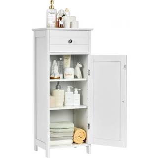 COSTWAY badeværelsesmøbler på fødder med 1 låge, skuffe, 2 justerbare hylder og anti-dumping, 35x30x87,5 cm, hvid