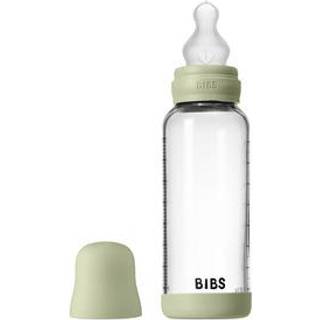 BIBS Glass Baby Bottle Round Silicone 240 ml. Medium Flow Sage - 1 stk.
