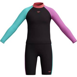 Girls' Colourblock Rash Top & Jammer Set Black/Pink - Purple